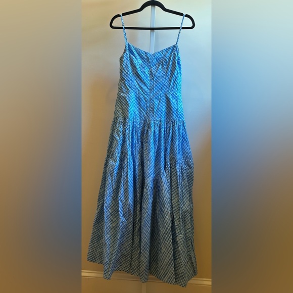 NEW Summer Away at Free People Roberta Dress Sz S Blue Ocean Checks Ruched - Picture 6 of 15
